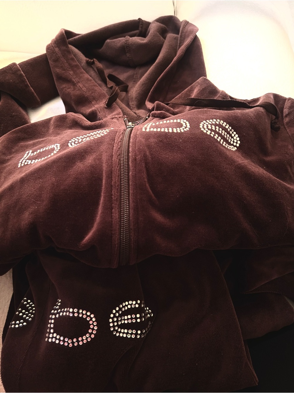 Bebe Vintage Brown Velour Drawstring Pants and Button Down Jacket and Hoodie!